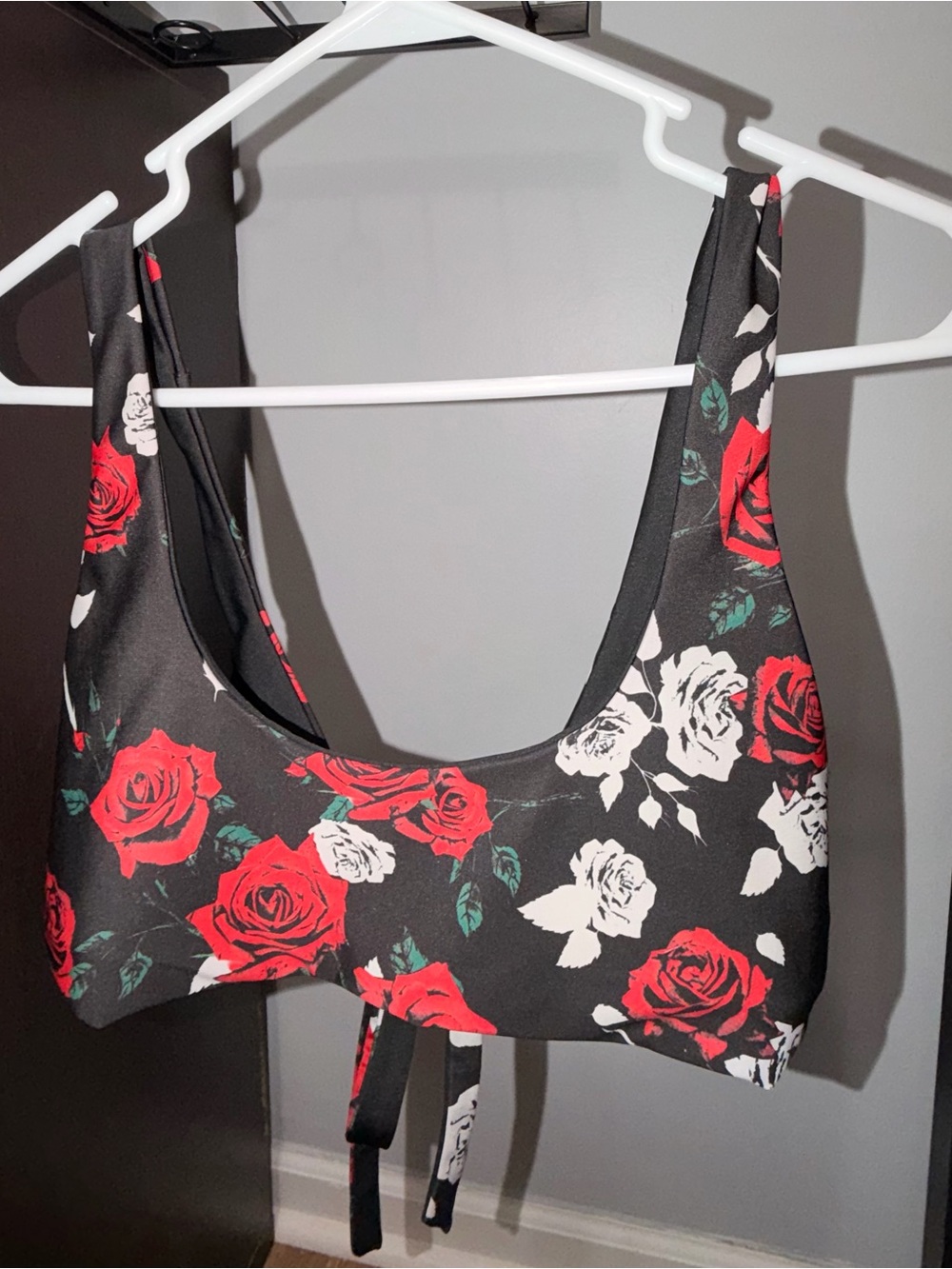 Hurley Floral Rose Print Black Reversible  Swim Bikini Top